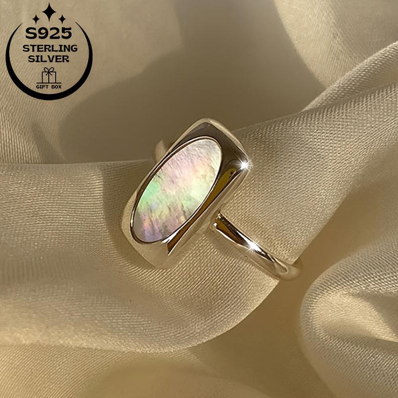 925 Silver Adjustable Ring Faux Jade Inlay Lightweight for Weddings