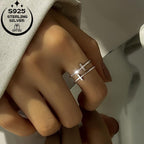 925 Silver Double Line Cross Ring for Women Adjustable CZ Ideal for Birthdays