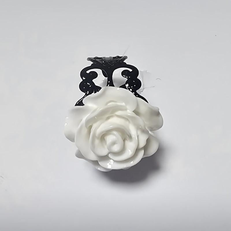 Adjustable Gothic Metal Rose Ring with Red Resin - Everyday Wearable Gift