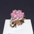 Pink Zirconia Flower Ring, Gold Plated Jewelry