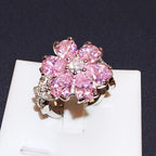Pink Zirconia Flower Ring, Gold Plated Jewelry