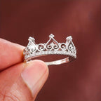 Heart Crown Ring with Zirconia Stones Golden Plated