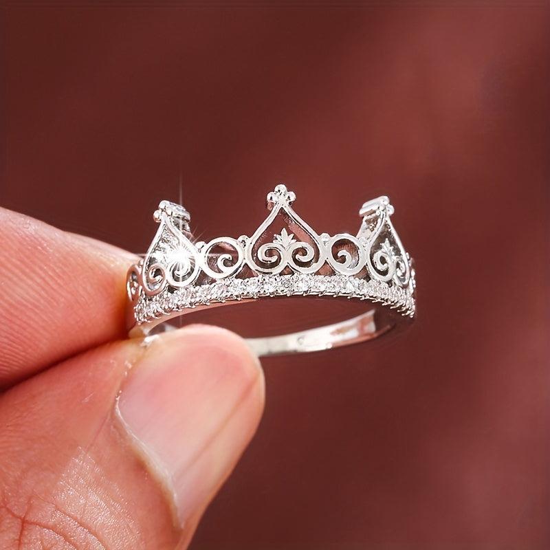 Heart Crown Ring with Zirconia Stones Golden Plated