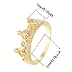 Heart Crown Ring with Zirconia Stones Golden Plated