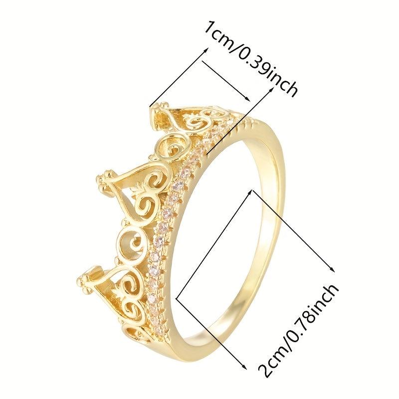 Heart Crown Ring with Zirconia Stones Golden Plated