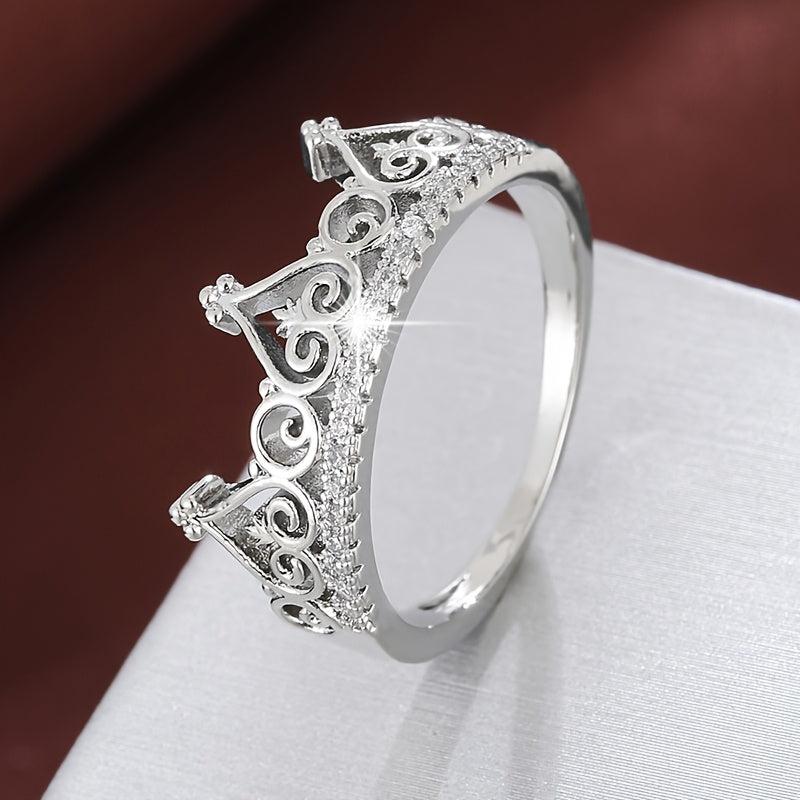 Heart Crown Ring with Zirconia Stones Golden Plated