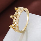 Heart Crown Ring with Zirconia Stones Golden Plated