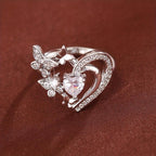 Golden Plated Double Butterfly Heart Ring with Pink Cubic Zirconia