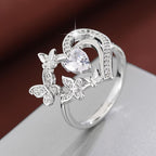 Golden Plated Double Butterfly Heart Ring with Pink Cubic Zirconia
