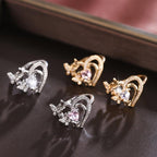 Golden Plated Double Butterfly Heart Ring with Pink Cubic Zirconia