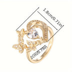 Golden Plated Double Butterfly Heart Ring with Pink Cubic Zirconia
