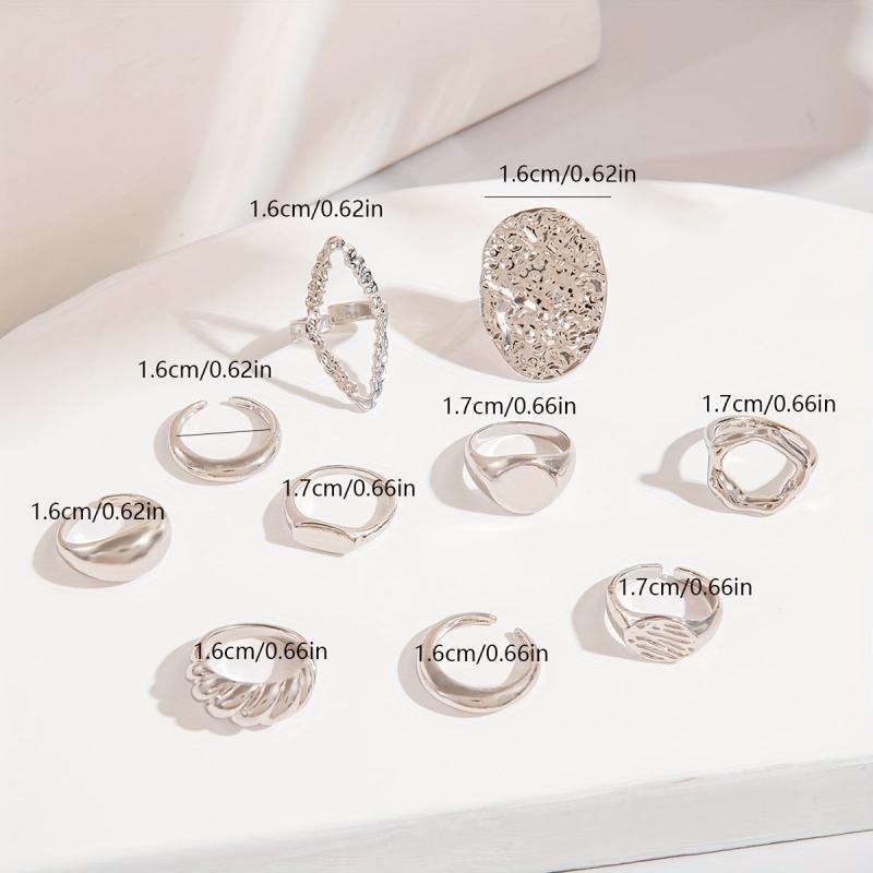 10pcs Star & Hollow Alloy Ring Set for Parties Proms