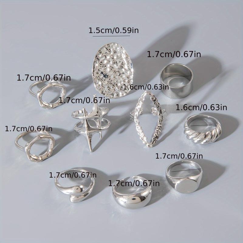 10pcs Star & Hollow Alloy Ring Set for Parties Proms