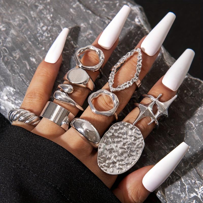 10pcs Star & Hollow Alloy Ring Set for Parties Proms