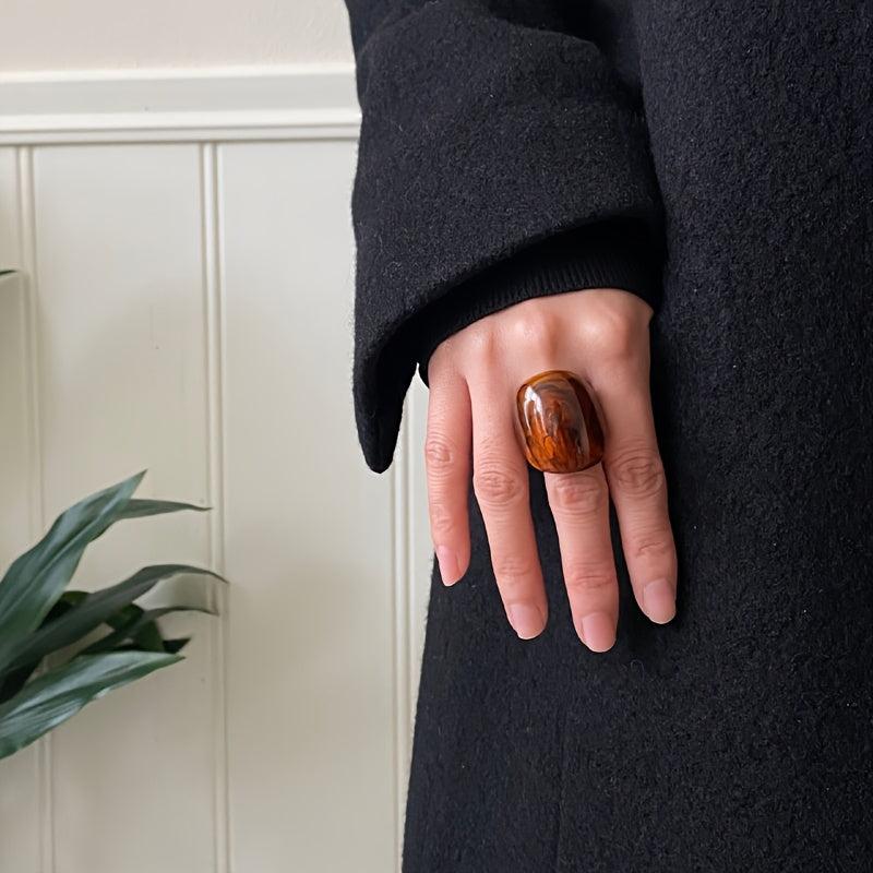Vintage Resin Ring for Women Geometric Amber Hue