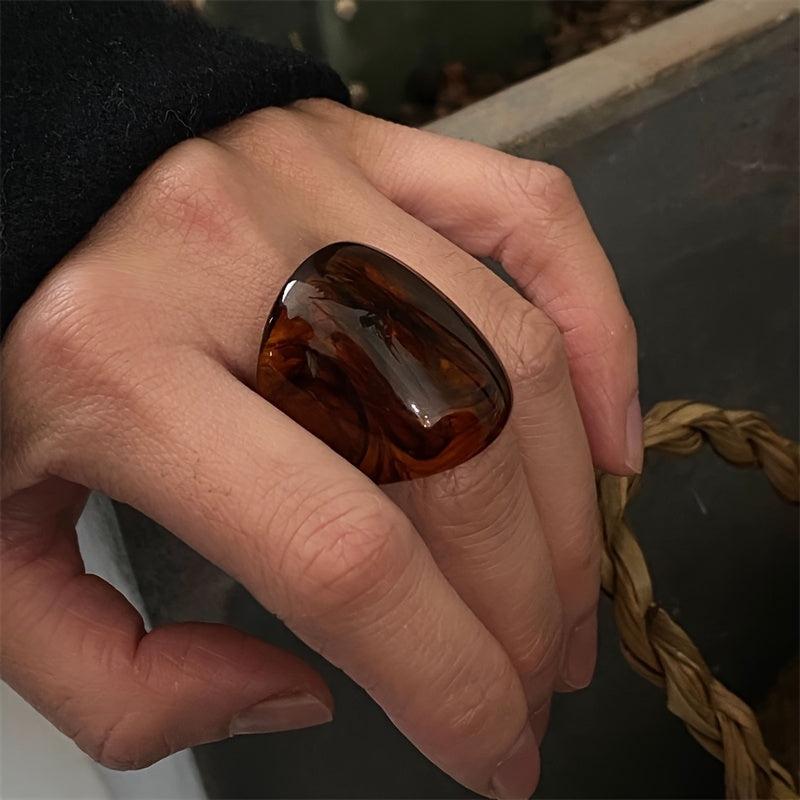Vintage Resin Ring for Women Geometric Amber Hue