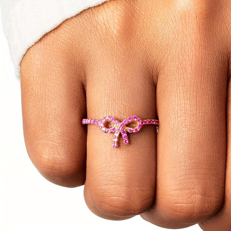READKISS Bow Ring with Zirconia Stones Golden Plated April Birthstone Jewelry