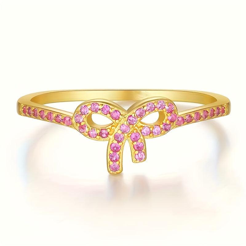 READKISS Bow Ring with Zirconia Stones Golden Plated April Birthstone Jewelry