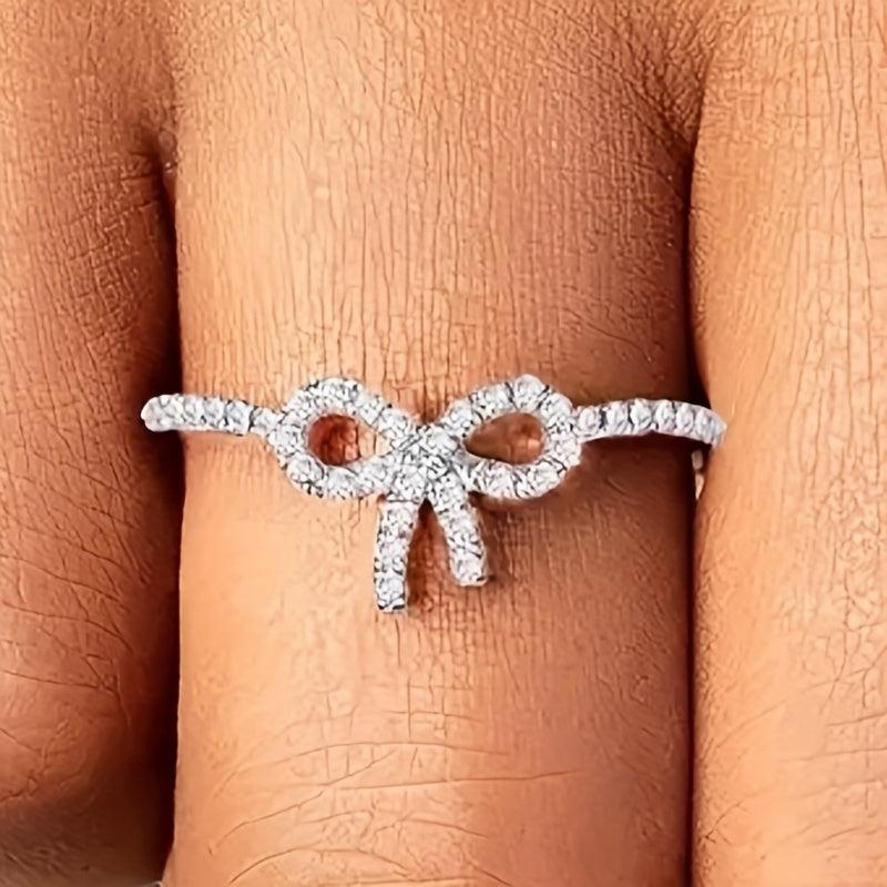 READKISS Bow Ring with Zirconia Stones Golden Plated April Birthstone Jewelry