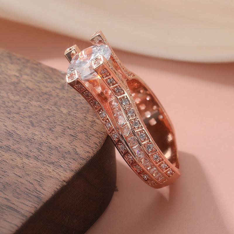 Rose Gold Engagement Ring with Zirconia Stones