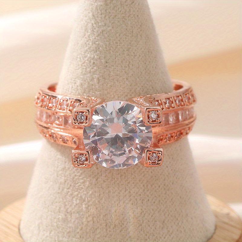 Rose Gold Engagement Ring with Zirconia Stones