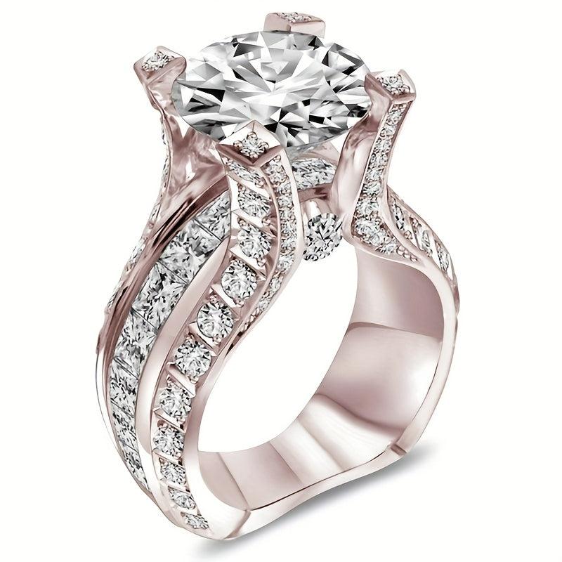 Rose Gold Engagement Ring with Zirconia Stones