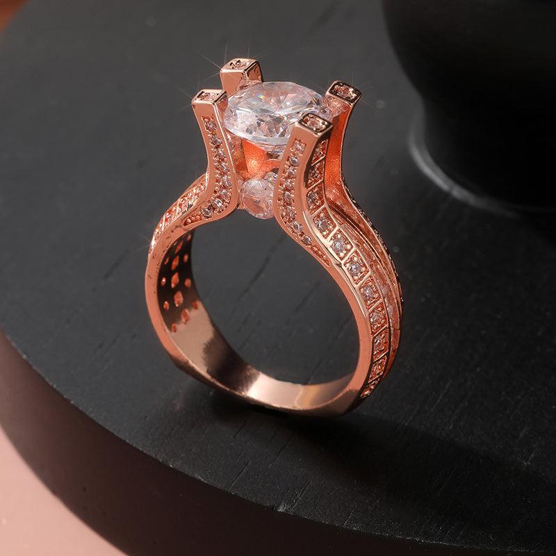 Rose Gold Engagement Ring with Zirconia Stones