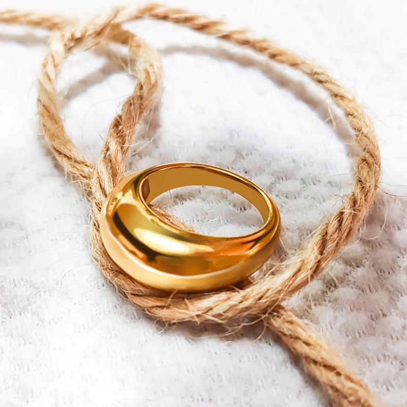 Women's Ring 18K Golden Plated Curved Band Stainless Steel Daily Wear Gift