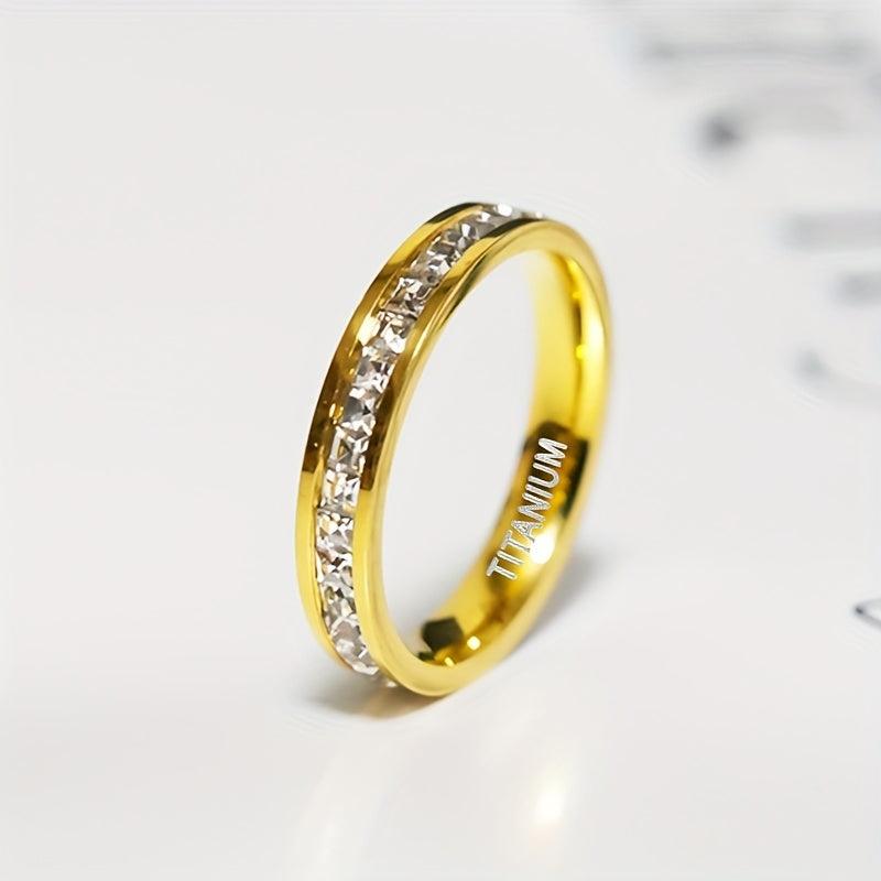 Golden Titanium Steel Ring with Zirconia Stones December Birthstone