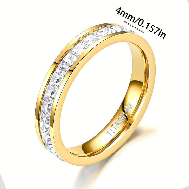 Golden Titanium Steel Ring with Zirconia Stones December Birthstone