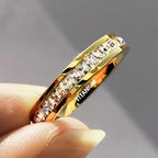 Golden Titanium Steel Ring with Zirconia Stones December Birthstone