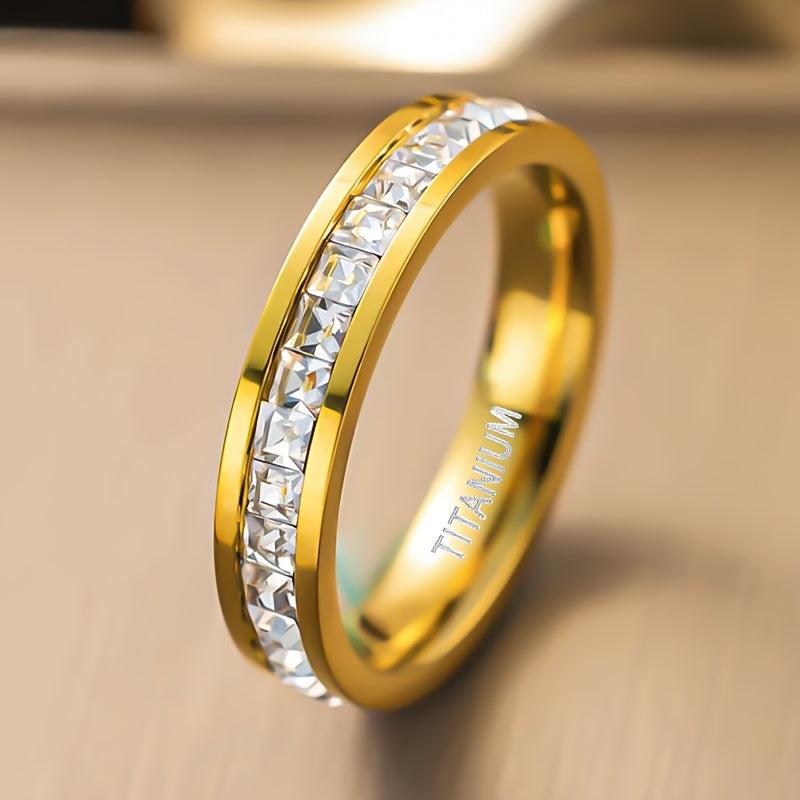 Golden Titanium Steel Ring with Zirconia Stones December Birthstone