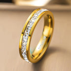 Golden Titanium Steel Ring with Zirconia Stones December Birthstone