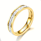 Golden Titanium Steel Ring with Zirconia Stones December Birthstone