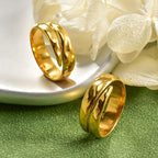 Adjustable Wide Band Geometric Ring Stainless Steel Golden Finish