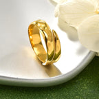 Adjustable Wide Band Geometric Ring Stainless Steel Golden Finish