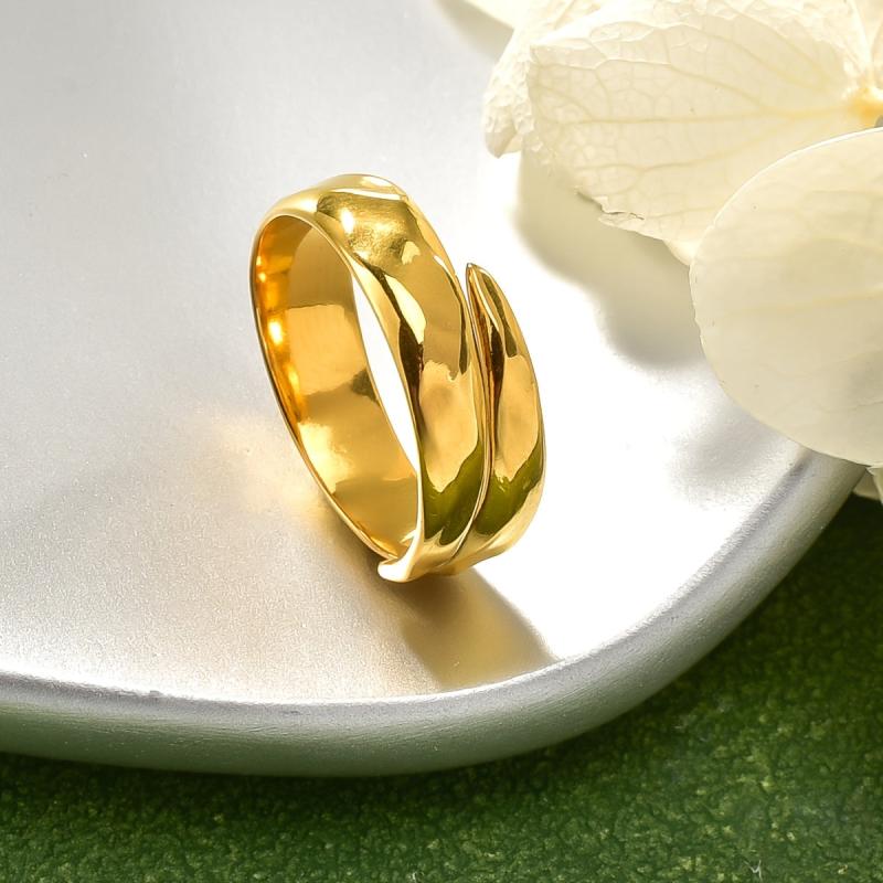 Adjustable Wide Band Geometric Ring Stainless Steel Golden Finish