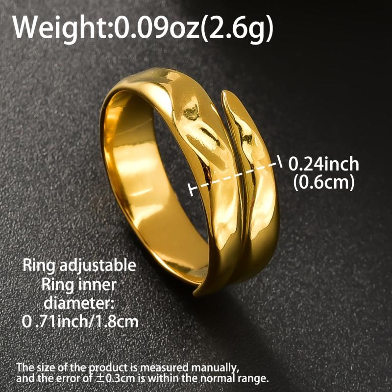 Adjustable Wide Band Geometric Ring Stainless Steel Golden Finish