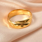 Adjustable Wide Band Geometric Ring Stainless Steel Golden Finish