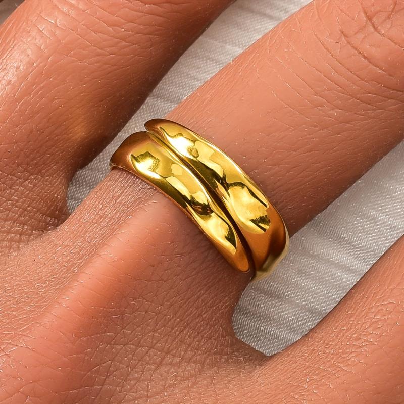 Adjustable Wide Band Geometric Ring Stainless Steel Golden Finish