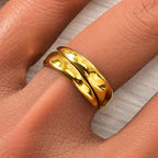 Adjustable Wide Band Geometric Ring Stainless Steel Golden Finish