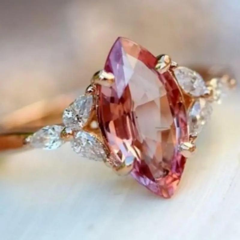 Copper Engagement Ring with Pink CZ for Bride