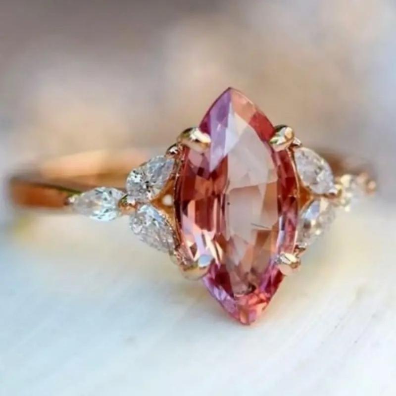 Copper Engagement Ring with Pink CZ for Bride