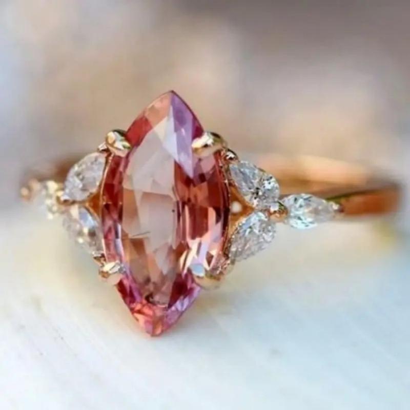 Copper Engagement Ring with Pink CZ for Bride