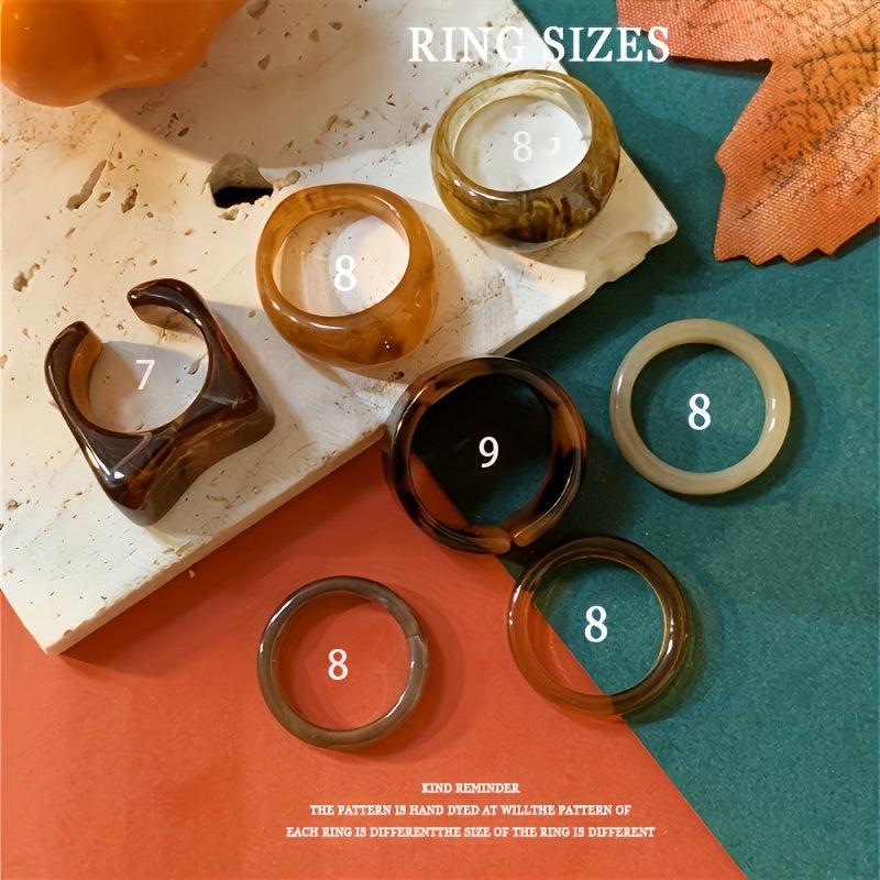 Set of 7 Vintage European & American Acrylic Resin Rings