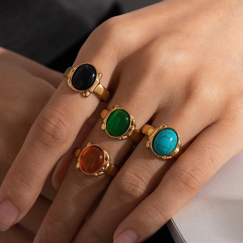 Vintage French Style Titanium Steel Ring w/ Multicolor Crystals