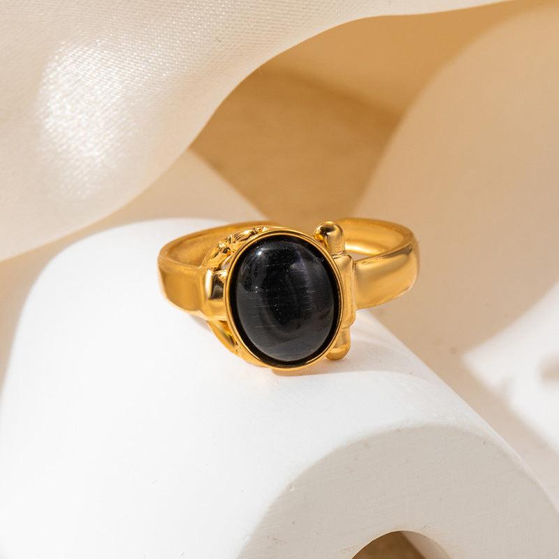 Vintage French Style Titanium Steel Ring w/ Multicolor Crystals