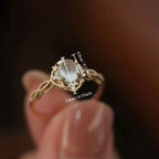 Moonstone Engagement Ring Golden Tone Sparkling Accents