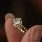 Moonstone Engagement Ring Golden Tone Sparkling Accents