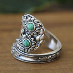 Boho Copper Spoon Ring with Turquoise Mosaic Floral - Daily Wear Gift